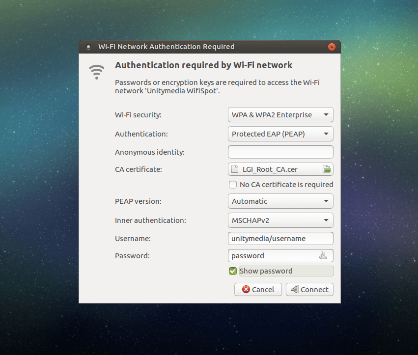 Ubuntu Mate wifiSpot Connection Settings"